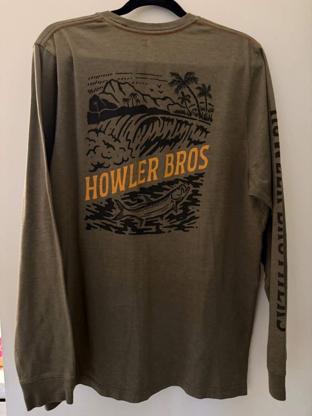Howler Brothers Olive Green Long-Sleeve Tee with Yellow Logo